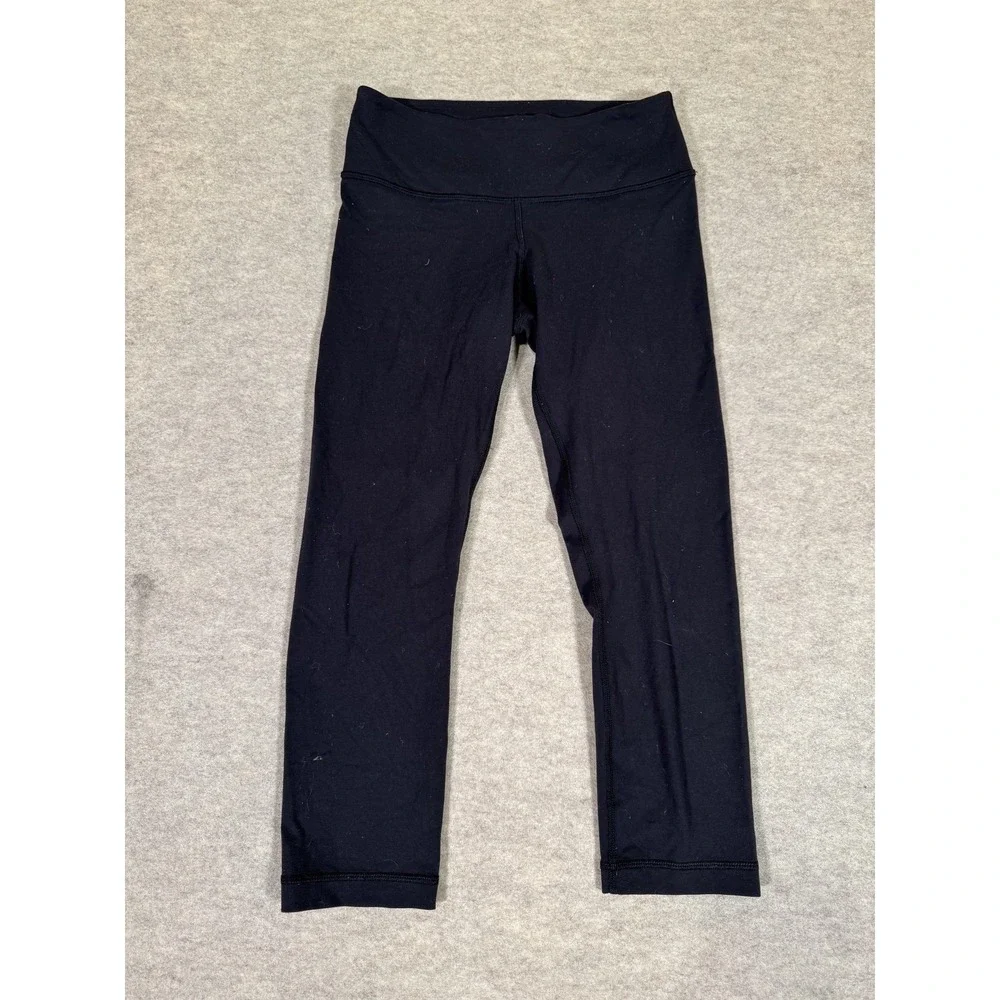Lululemon Leggings Womens 4 Black Capri Foldover Waist Yoga Athletic Gym Stretch
